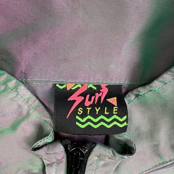 Y2K Surf Style Retro Windbreaker Iridescent Interplanetary Quarter Zip Size L - Picture 4 of 8